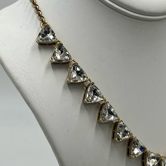 J. Crew Triangular Rhinestone Bling Gold Tone Riviere Statement Necklace - Picture 9 of 15